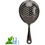 Julep Strainer, 304 Stainless Steel Cocktail Strainer with Rounded Handle, Bartender Tool for Mixing Glasses and Shakers, Professional Bar Accessory for Home or Bar Use (1, Black)