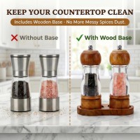 Salt and Pepper Grinder Set Wood and Acrylic - 6.3 Inch Oak Pepper Mill with Visible Window & Storage Tray - Adjustable Coarseness Ceramic Rotor, Manual Spice Grinders for Kitchen Table