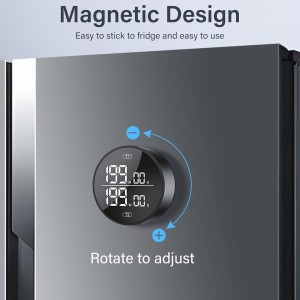 Dual Digital Kitchen Timer for Cooking, 199 Minutes Countdown & Stopwatch, Productivity Timer for Fridge, Big Digits, High-Definition Display, Rotary Adjustment, 3 Volumes, 2 Brightness Levels, Black