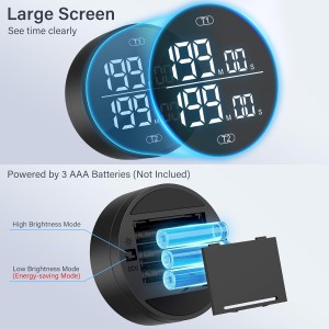 Dual Digital Kitchen Timer for Cooking, 199 Minutes Countdown & Stopwatch, Productivity Timer for Fridge, Big Digits, High-Definition Display, Rotary Adjustment, 3 Volumes, 2 Brightness Levels, Black