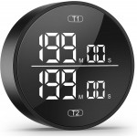 Dual Digital Kitchen Timer for Cooking, 199 Minutes Countdown & Stopwatch, Productivity Timer for Fridge, Big Digits, High-Definition Display, Rotary Adjustment, 3 Volumes, 2 Brightness Levels, Black