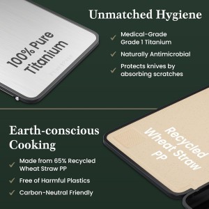 PURE-PREP Titanium Cutting Boards for Kitchen - Titanium Cutting Board Set for Kitchen Use - Metal Chopping Board with Collapsible Catch, Grater, Knife Sharpener, Double-Sided Design - Large 16”x11”