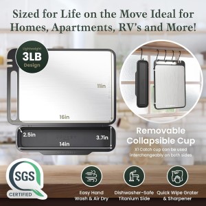 PURE-PREP Titanium Cutting Boards for Kitchen - Titanium Cutting Board Set for Kitchen Use - Metal Chopping Board with Collapsible Catch, Grater, Knife Sharpener, Double-Sided Design - Large 16”x11”