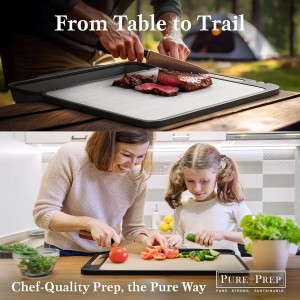 PURE-PREP Titanium Cutting Boards for Kitchen - Titanium Cutting Board Set for Kitchen Use - Metal Chopping Board with Collapsible Catch, Grater, Knife Sharpener, Double-Sided Design - Large 16”x11”