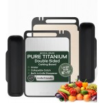 PURE-PREP Titanium Cutting Boards for Kitchen - Titanium Cutting Board Set for Kitchen Use - Metal Chopping Board with Collapsible Catch, Grater, Knife Sharpener, Double-Sided Design - Large 16”x11”