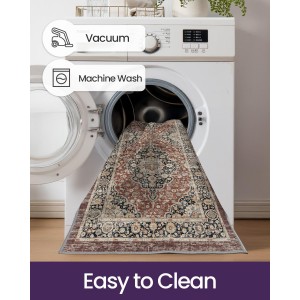 DEXI Kitchen Floor Mats 3 Pieces Non Slip, Washable Runner Rugs Absorbent,Thin Standing Carpet Soft Comfort for Sink Hallway Entryway Laundry Room Boho Decor, Rust