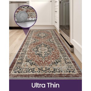 DEXI Kitchen Floor Mats 3 Pieces Non Slip, Washable Runner Rugs Absorbent,Thin Standing Carpet Soft Comfort for Sink Hallway Entryway Laundry Room Boho Decor, Rust