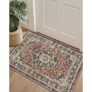 DEXI Kitchen Floor Mats 3 Pieces Non Slip, Washable Runner Rugs Absorbent,Thin Standing Carpet Soft Comfort for Sink Hallway Entryway Laundry Room Boho Decor, Rust