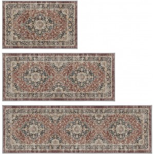 DEXI Kitchen Floor Mats 3 Pieces Non Slip, Washable Runner Rugs Absorbent,Thin Standing Carpet Soft Comfort for Sink Hallway Entryway Laundry Room Boho Decor, Rust