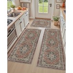 DEXI Kitchen Floor Mats 3 Pieces Non Slip, Washable Runner Rugs Absorbent,Thin Standing Carpet Soft Comfort for Sink Hallway Entryway Laundry Room Boho Decor, Rust