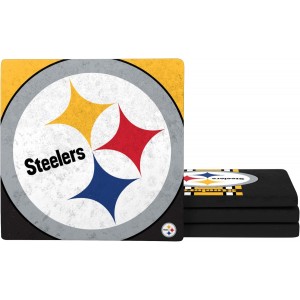 FOCO NFL Official Game Day 4-Pack Beverage Drink Stone Coaster Set (Pittsburgh Steelers)