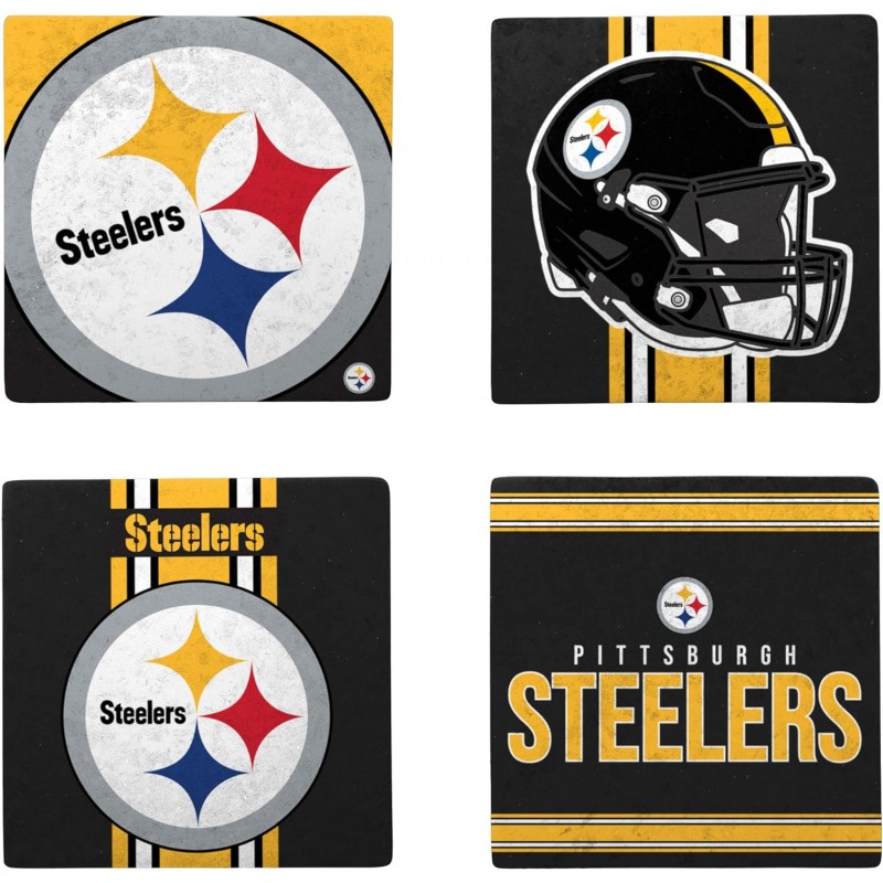FOCO NFL Official Game Day 4-Pack Beverage Drink Stone Coaster Set (Pittsburgh Steelers)