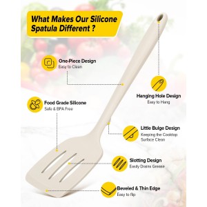 Pack of 2 Silicone Spatula Turners, Non Stick Slotted Kitchen Spatula Set, Heat Resistant BPA Free Kitchen Utensils, One-Piece Design, Suitable for Flipping Fish, Eggs, Steak, Pancakes(KHAKI)