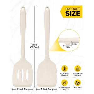 Pack of 2 Silicone Spatula Turners, Non Stick Slotted Kitchen Spatula Set, Heat Resistant BPA Free Kitchen Utensils, One-Piece Design, Suitable for Flipping Fish, Eggs, Steak, Pancakes(KHAKI)