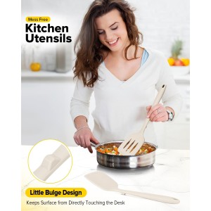 Pack of 2 Silicone Spatula Turners, Non Stick Slotted Kitchen Spatula Set, Heat Resistant BPA Free Kitchen Utensils, One-Piece Design, Suitable for Flipping Fish, Eggs, Steak, Pancakes(KHAKI)