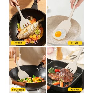 Pack of 2 Silicone Spatula Turners, Non Stick Slotted Kitchen Spatula Set, Heat Resistant BPA Free Kitchen Utensils, One-Piece Design, Suitable for Flipping Fish, Eggs, Steak, Pancakes(KHAKI)