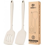 Pack of 2 Silicone Spatula Turners, Non Stick Slotted Kitchen Spatula Set, Heat Resistant BPA Free Kitchen Utensils, One-Piece Design, Suitable for Flipping Fish, Eggs, Steak, Pancakes(KHAKI)