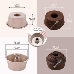 3.5-Inch Mini Angel Food Cake Pan Set,6pcs Nonstick Fluted Tube Pan,Small Chiffon Baking Cup, Carbon Steel Round Cake Mold,Tube Bakeware for Oven Baking for Making Jello,Chocoflan,Flan(Gold)