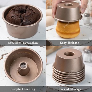 3.5-Inch Mini Angel Food Cake Pan Set,6pcs Nonstick Fluted Tube Pan,Small Chiffon Baking Cup, Carbon Steel Round Cake Mold,Tube Bakeware for Oven Baking for Making Jello,Chocoflan,Flan(Gold)