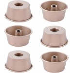 3.5-Inch Mini Angel Food Cake Pan Set,6pcs Nonstick Fluted Tube Pan,Small Chiffon Baking Cup, Carbon Steel Round Cake Mold,Tube Bakeware for Oven Baking for Making Jello,Chocoflan,Flan(Gold)