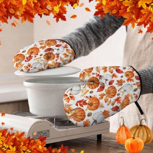 Thanksgiving Pumpkin Oven Mitts and Pot Holders, Fall Oven Mitts Sets of 3 for Cooking Lover Kitchen Decor, Pumpkins Heat Resistant Non-Slip Silicone Kitchen Glove Gifts for Mom Wife Sister BFF