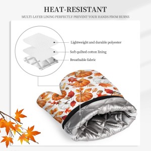 Thanksgiving Pumpkin Oven Mitts and Pot Holders, Fall Oven Mitts Sets of 3 for Cooking Lover Kitchen Decor, Pumpkins Heat Resistant Non-Slip Silicone Kitchen Glove Gifts for Mom Wife Sister BFF