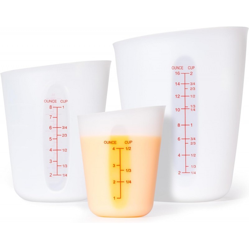 Rainspire Upgraded 3 Piece Silicone Measuring Cup Sets Squeeze & Pour Liquid Measuring Cups Flexible Chocolate Melting Cup Baking Supplies Chef Gifts