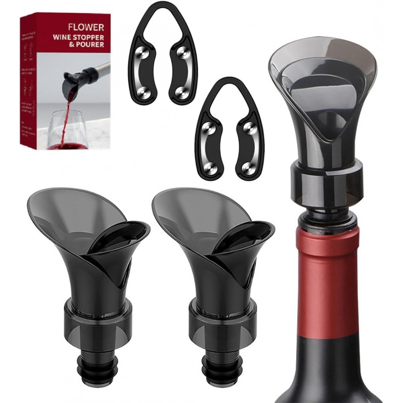 2-Pack Wine Aerator Pourer Spout With 2 Pack Wine Foil Cutter Tool, 2-in-1 Aerator Wine Pourer Wine Stopper, No Drip and No Spill Aerator for Wine Lovers, Gift Box Included - Black