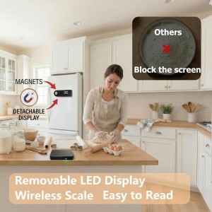 11lb Digital Kitchen Food Scale with Pull Out Display & Meat Thermometer, 0.1g Precision Wireless Scale for Baking, 304 Stainless Steel, LED Screen, 5 Units, USB Rechargeable