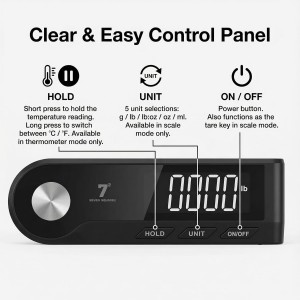 11lb Digital Kitchen Food Scale with Pull Out Display & Meat Thermometer, 0.1g Precision Wireless Scale for Baking, 304 Stainless Steel, LED Screen, 5 Units, USB Rechargeable