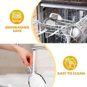 E-far 6-Piece Cooking Utensils Set, Stainless Steel Kitchen Utensils, Metal Heat Resistant Kitchen Tools Set Including Spoon, Soup Ladle, Slotted/Solid Turner, Skimmer, Pasta Server, Dishwasher Safe