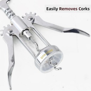 Wing Corkscrew Wine Opener, Premium Zinc Alloy Manual Bottle Opener, Heavy Duty Multifunctional Tool for Kitchen, Bar, Restaurant & Waiters (Silver)