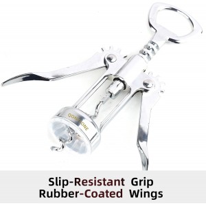 Wing Corkscrew Wine Opener, Premium Zinc Alloy Manual Bottle Opener, Heavy Duty Multifunctional Tool for Kitchen, Bar, Restaurant & Waiters (Silver)