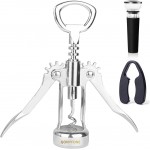 Wing Corkscrew Wine Opener, Premium Zinc Alloy Manual Bottle Opener, Heavy Duty Multifunctional Tool for Kitchen, Bar, Restaurant & Waiters (Silver)