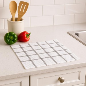 DecorRack 10 Pack Kitchen Towels, 12x12 inch Absorbent Dish Cloths, 100% Cotton Hand Towels, Waffle Weave Kitchen Dish Towels, Plaid Pattern Cleaning Rags, Turquoise (Pack of 10)