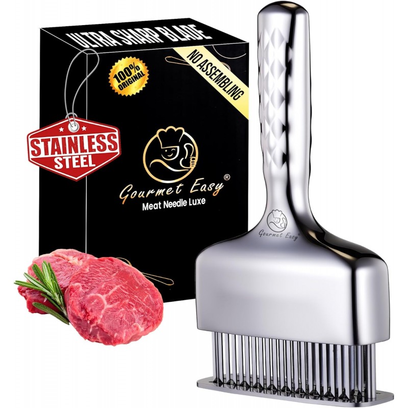 Meat Tenderizer Tool, Stainless Steel Blade Tenderizer for Meat – Extra Long Handle, Rustproof One-Piece Meat Tenderizer Mallet & Hammer, Steak Cooking Accessories, No Assembly Needed, 5-Year Warranty