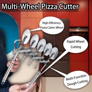 5-Wheel Pastry Cutter, 2-Piece Multifunctional Pasta Cutter Wheel with Handle for Baking, Pizza Cutting, Cookie Dividing, Multifunctional Pasta Cutter