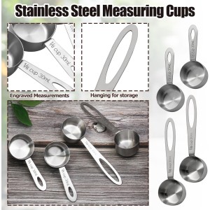 Luomorgo 4 Pcs Stainless Steel Measuring Scoops - 1/8 Cup (30ml) Long/Short Handle Scoop for Coffee, Tea, Baking, Kitchen