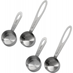 Luomorgo 4 Pcs Stainless Steel Measuring Scoops - 1/8 Cup (30ml) Long/Short Handle Scoop for Coffee, Tea, Baking, Kitchen
