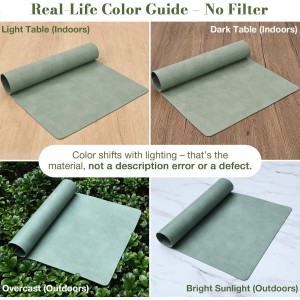 Roxifina Faux Leather Placemats Set of 6 - Vinyl Placemats Wipeable Waterproof Oil-Proof PU Place Mats Heat Resistant Reversible Table Mats for Dining, Kitchen, Outdoor, 12 x 17 Inch (Green)