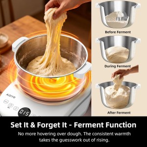 AIZIYO DoughChief, 5.3QT Dough Maker, Dough Mixer with Ferment Function, 304 Stainless Steel Bowl, Removeable lid, Face-up Touch Panel, Electric Dough Proofing Box for Pizza, Bread, Pasta & Mochi
