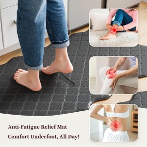 Upgrade Scalloped Embossed Kitchen Mats for Floor 2PCS Cushioned Anti Fatigue Waterproof Foam Kitchen Rugs Non Slip Washable Comfort Standing Mat for Office Sink Laundry, Black