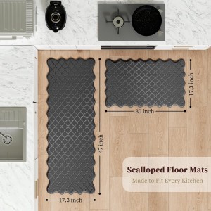 Upgrade Scalloped Embossed Kitchen Mats for Floor 2PCS Cushioned Anti Fatigue Waterproof Foam Kitchen Rugs Non Slip Washable Comfort Standing Mat for Office Sink Laundry, Black