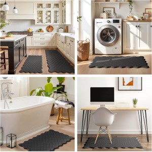 Upgrade Scalloped Embossed Kitchen Mats for Floor 2PCS Cushioned Anti Fatigue Waterproof Foam Kitchen Rugs Non Slip Washable Comfort Standing Mat for Office Sink Laundry, Black