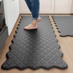 Upgrade Scalloped Embossed Kitchen Mats for Floor 2PCS Cushioned Anti Fatigue Waterproof Foam Kitchen Rugs Non Slip Washable Comfort Standing Mat for Office Sink Laundry, Black