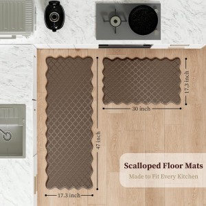 Upgrade Scalloped Embossed Kitchen Mats for Floor 2PCS Cushioned Anti Fatigue Waterproof Foam Kitchen Rugs Non Slip Washable Comfort Standing Mat for Office Sink Laundry, Brown