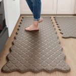 Upgrade Scalloped Embossed Kitchen Mats for Floor 2PCS Cushioned Anti Fatigue Waterproof Foam Kitchen Rugs Non Slip Washable Comfort Standing Mat for Office Sink Laundry, Brown