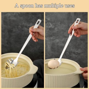 Spaghetti Spoon, ReaNea Pasta Server, Stainless Steel Pasta Spoon with Teeth, One-Piece Metal Pasta Fork, Noddle Fork Kitchen Utensils, Heat Resistant, Dishwasher Safe, Easy to Clean