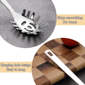 Spaghetti Spoon, ReaNea Pasta Server, Stainless Steel Pasta Spoon with Teeth, One-Piece Metal Pasta Fork, Noddle Fork Kitchen Utensils, Heat Resistant, Dishwasher Safe, Easy to Clean