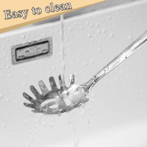 Spaghetti Spoon, ReaNea Pasta Server, Stainless Steel Pasta Spoon with Teeth, One-Piece Metal Pasta Fork, Noddle Fork Kitchen Utensils, Heat Resistant, Dishwasher Safe, Easy to Clean